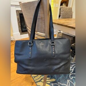 Kate Spade New York Purse Tote Work Bag / Pebbled Black Leather  / Gold Accents